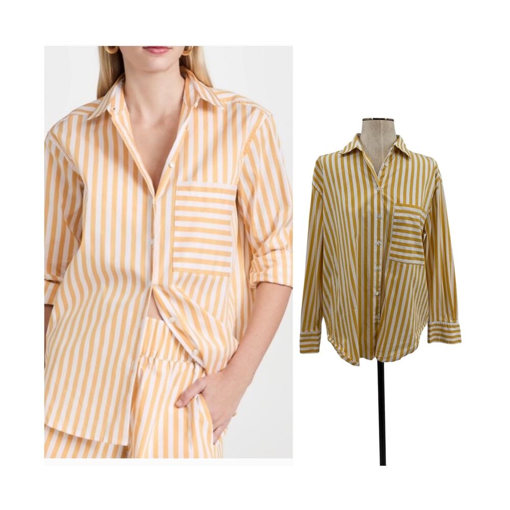 AYR The Deep End Striped Oversized Button Down Shirt Yellow White Size Large